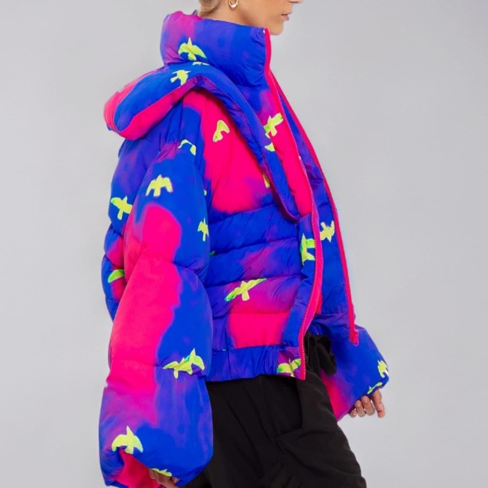 Vibrant Blue and Pink Women's Puffer Jacket
